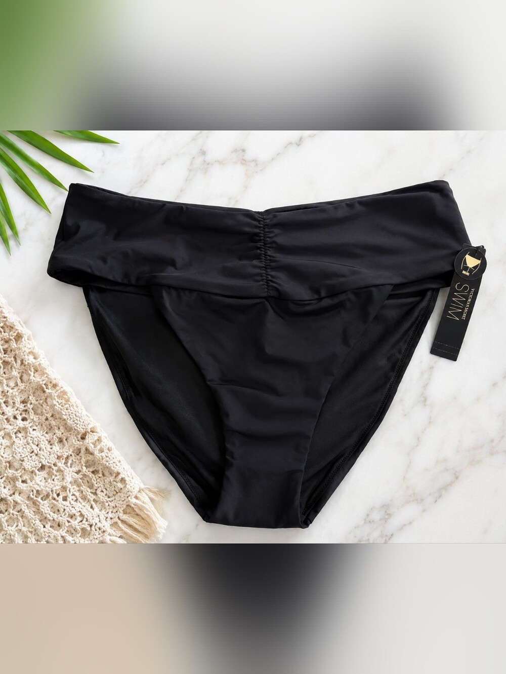 NWT Victoria's Secret Swim Black Bikini Bottoms Size Large Ruched Back